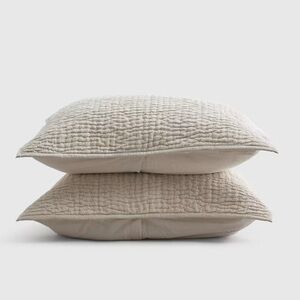 NWOT QUINCE European Linen Cotton Stitch Sham Set King Natural 0848